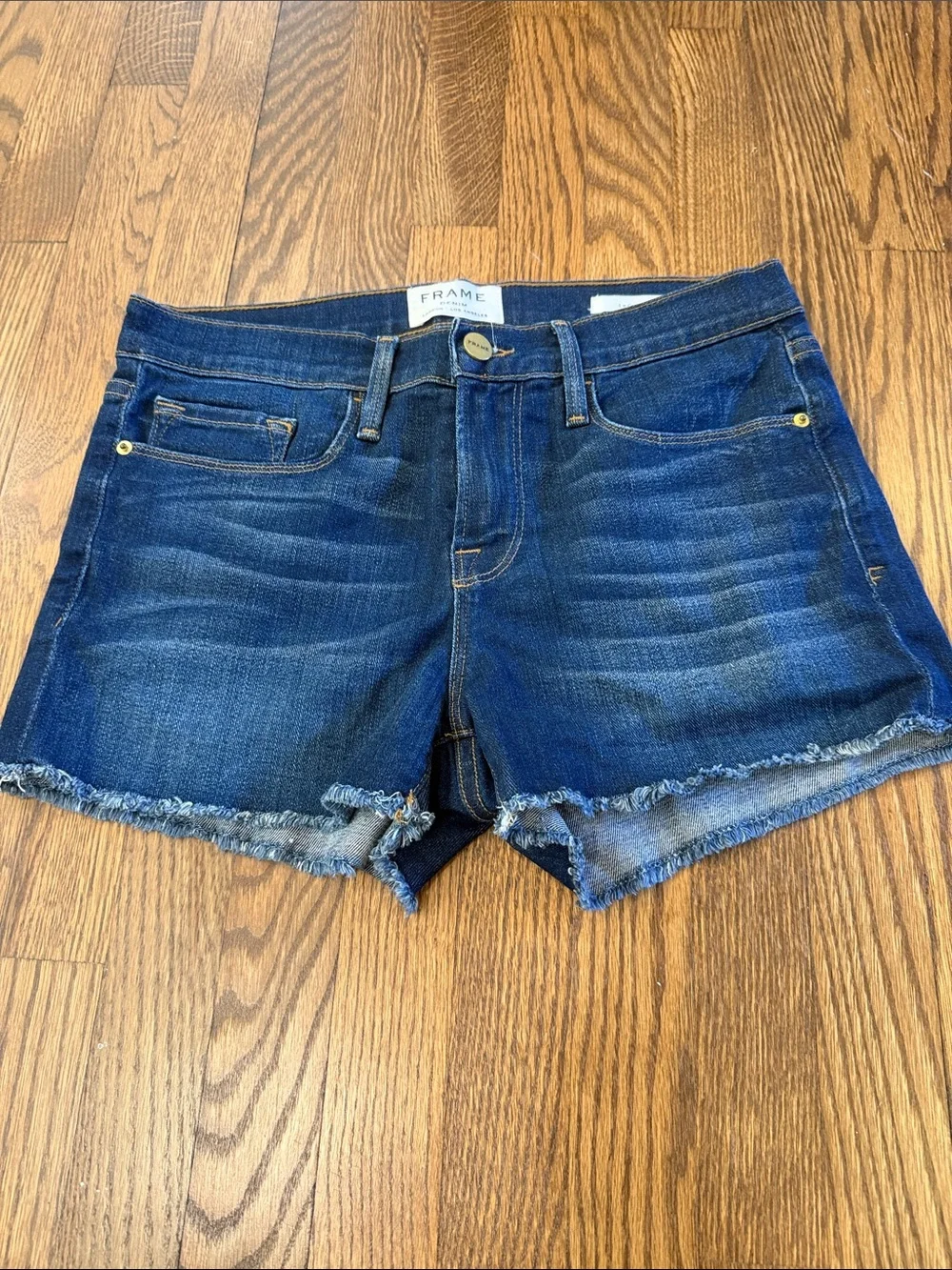 Frame Denim Blue Frayed Hem Denim Cutoff Shorts Size 26